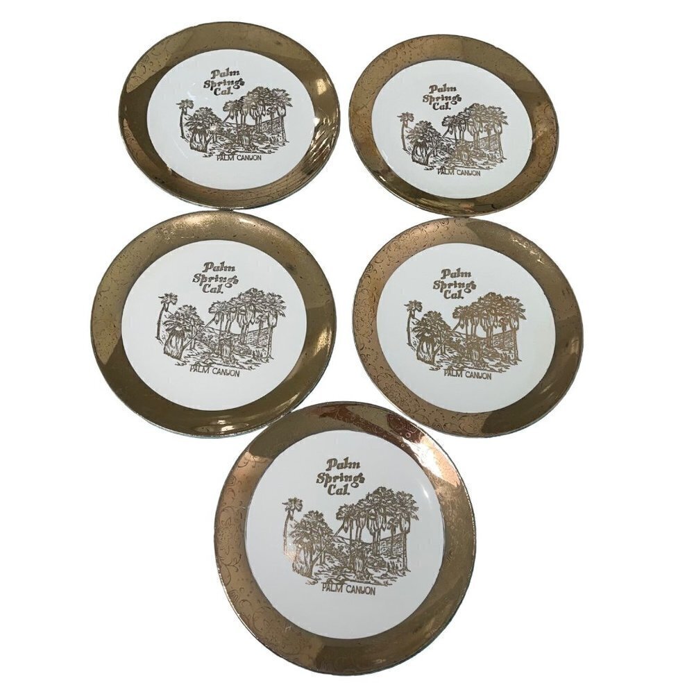 Palm Springs California Plates Vintage Porcelain Mid Century Modern Set of Five